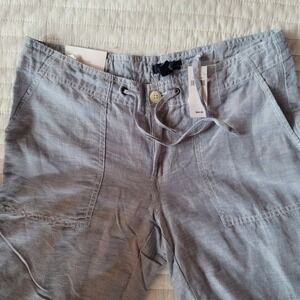NWT Gap Women Linen Blend Striped Cropped Pants Size 4 Regular Blue White